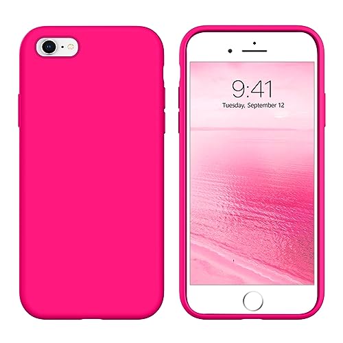 GUAGUA Compatible with iPhone 6s Case iPhone 6 Case Liquid Silicone Soft Gel Rubber Slim Light Microfiber Lining Cushion Texture Cover Shockproof Full Body Protective Case for iPhone 6/6S, Hot Pink