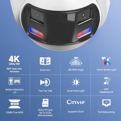 Image of Anpviz 4k 8MP Wired Dual Lens PoE IP Camera, 180 Panoramic Security Camera | Strobe Red & Blue Light and Audio Alarm, Smart Dual Light, Human /Vehicle Detection, 2 Way Audio, IP67 Waterproof