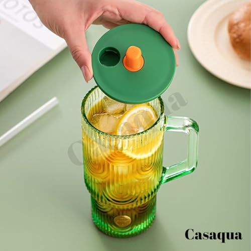 Image of Glass Tumbler with Handle, Lid & Straw - 620ml, Set of 1, Reusable Drinking Cup, Leak-Resistant Sipper Mug for Iced Coffee, Water, Juice, Smoothies, Bubble Tea, Home, Office & Travel