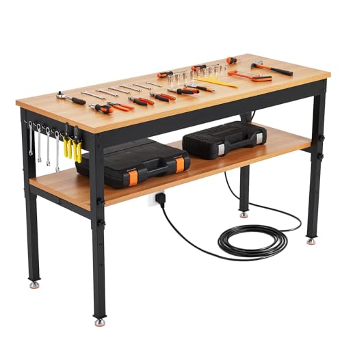 Adjustable Height Work Bench with Storage Shelf