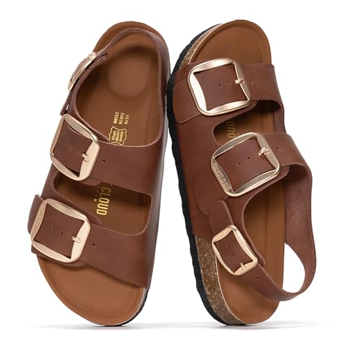 Image of Project Cloud 100% Genuine Leather Beach Sandals for Women 2026 with Lightweight & Comfortable Slides for Women - Non Slip with Memory Foam Slingback Womens Sandals 2026 (Garda)