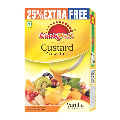 Image of Cookwell Combo of Custard Powder | 100g x 4 Flavours (Vanilla, Mango, Pineapple, Strawberry) | Delicious Flavourful Creamy Dessert Mix for Puddings, Fruit Salads and Parties