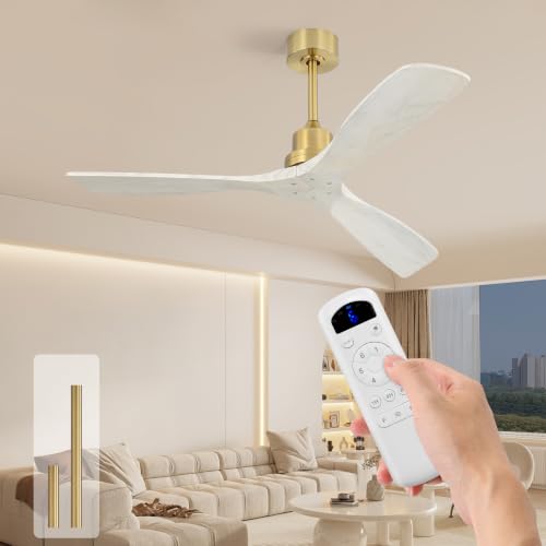 Image of Sofucor Ceiling Fan without Lights, 52 Inch Low Profile Flush Mount Mordern Wood Ceiling Fan with Remote for Indoor Farmhouse Bedroom Living Room Outdoor Patio Porch, Reversible DC Motor, Noiseless