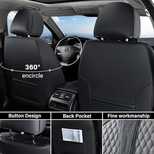 Image of Coverado Car Seat Covers Full Set, Nappa Leather Seat Covers for Car, Waterproof Car Seat Protector with Lumbar Support, Automotive Seat Covers Universal Fit for Most Cars SUV Trucks (Black&Gray)