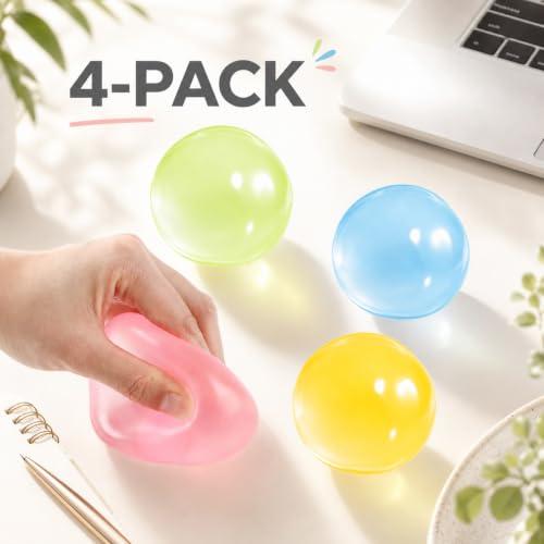 Resholder 4 Pack Coconut Oil Squeeze Balls, Round Stress Relief Balls, Colorful Squeeze Ball Sensory Stress for Adults, Anxiety Relief Desk Toys for Office, School, Home, Yellow Blue Pink Orange - Image 6