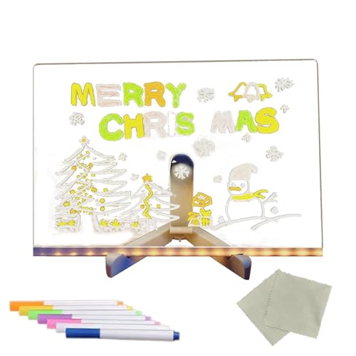 Tableau lumineux Message LED, Tableau d'affichage acrylique à LED, Tableau Acrylique Effaçable avec 7 Stylos, tableau de notes lumineux en acrylique, tableau de dessin à LED pour enfant