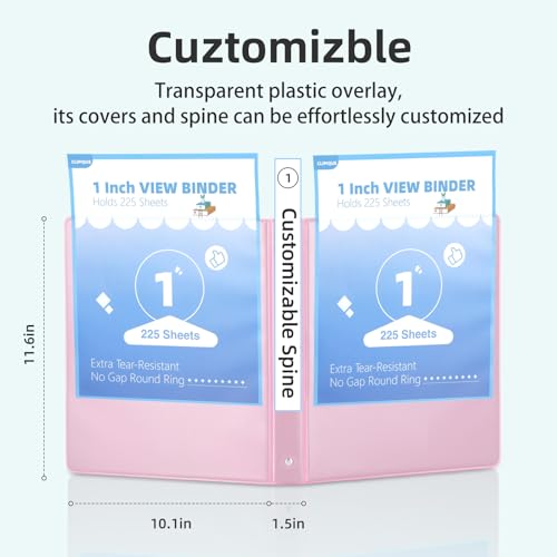 1 Inch Binders 3 Ring,6 Pack Three Ring Binder with 2 Pockets,PVC-Free,Customizable Clear View Cover for 8.5 x 11'' Letter Size Papers, Round Ring， Ideal for School, Office Supplie image 1