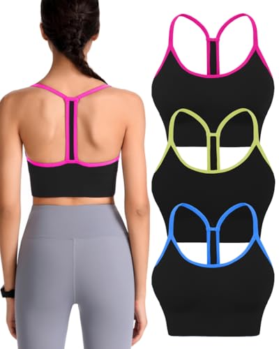 Image of Evercute Racerback Sports Bras Padded Y Racer Back Cropped Bras for Yoga Workout Fitness Low Impact