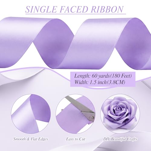 Image of woric Light Purple Ribbon 1 1 /2 Inch 50 Yards Solid Fabric Lavender Satin Ribbon for Flower Bouquet Gift Wrapping Wedding Party Vase Decorations