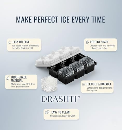 Image of Premium Large 3D Crystal Square Ice Cube Tray, Silicone Molds for Chilling Drinks, Chocolates, Juice, Jelly and Many More. (Black)