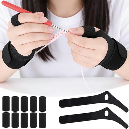 2 Pack Ergonomic Crochet Hooks Gloves with 10 Pack Finger Sleeves...