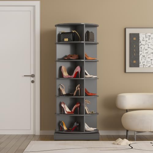 Image of HKLYRHIMO Rotating Storage Rack-American Design White-7-Tier Spinning Storage Rack,Free Standing 360 Revolving Shoe Organizer-for Bedroom,Livingroom,Hallway. (Gray,6-Tier with Base)