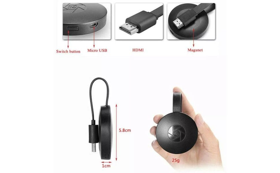 Dongle HDMI Wireless, Adattatore Display WiFi 2.4GHz, Streaming HD, Compatibile con TV e Smartphone, Nero