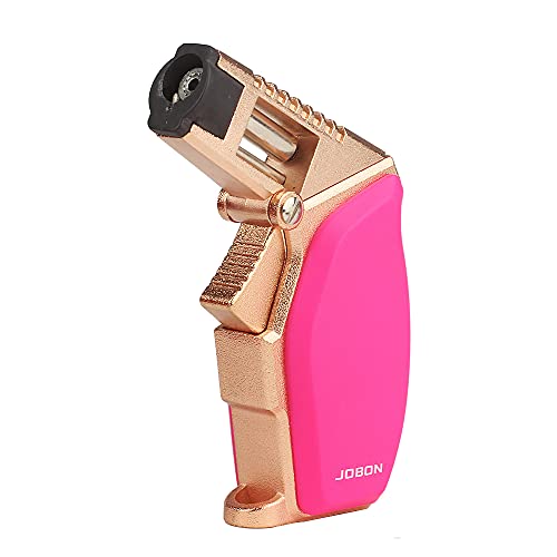 JOBON Torch Lighter Adjustable Firepower Refillable Butane Gas Cigar Lighter for Kitchen BBQ with a Gift Box (Without Gas) (Pink)