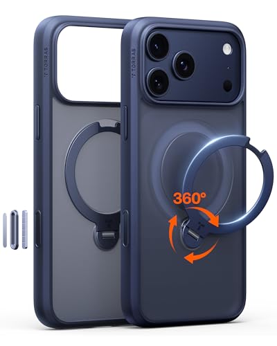 TORRAS Ostand Q3 Spin for iPhone 17 Pro Case with 360 Magnetic Stand Fit for MagSafe Camera Control Built-in Kickstand 4X Military-Grade Shockproof Slim Phone Case for iPhone 17 Pro Deep Blue