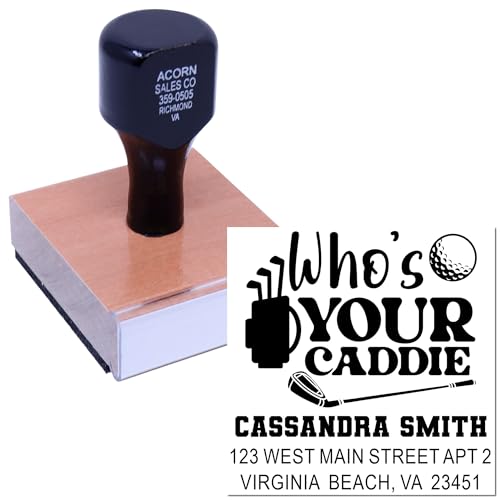 Image of Small Wood Handle Rubber Stamp Caddie Humor - Return Address Made Simple | Small Business Craft Stamp. Any standard pad works. Wood Handle Stamp Custom Made. Up to 50 characters per line.