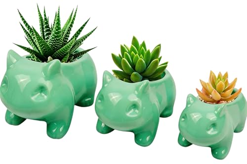 Pinsjar 3 Pack Succulent Plant Pots, Ceramic Planters Mini Cute Animal Planters for Potted Plants Cactus Flowers Home Decor Crafts Gifts