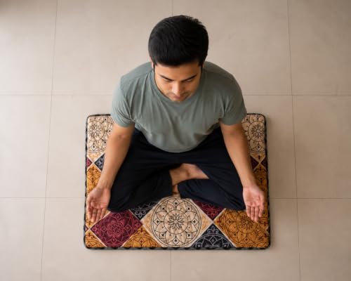 Image of K25 Cotton Floor Sitting Mat with High-Density Foam | Lightweight Reversible Portable Meditation Mat (Size: 22x18x0.8 Inch, Multicolor)