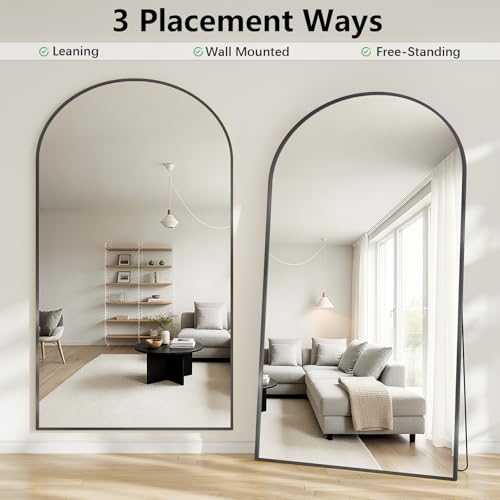 Image of Oversized Full Body Mirror 41x81 inch Arched Full Length Mirror with Stand Aluminum Wall Mounted Hanging or Leaning Standing Mirrors, Black