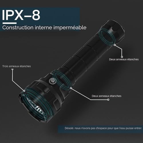 Wurkkos DL70 Lampe de plongée 13000 lumens, 4 * XHP50.2 LED torche sous-marine, torche de plongée super lumineuse à lumens élevés, pour la natation en 4 modes pour activités sous-marines – vue 8