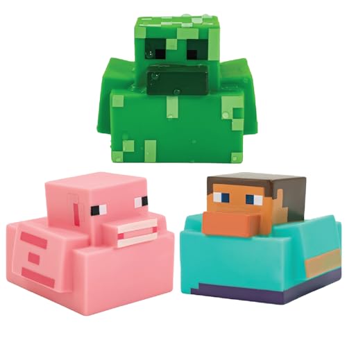 Image of Paladone Minecraft Rubber Duckies, Set of 3 Minecraft Bath Ducks, Creeper Pig and Steve Bath Toys, Funny Jeep Ducks