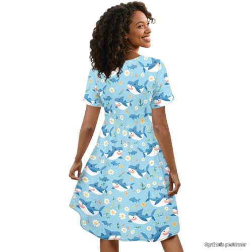 Image of Women's Summer Dresses Short Sleeve Formal Dresses with Pockets | Lightweight polyester fabric delivers cool airflow during hot summer outdoor activities