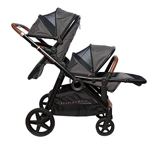 Venice Child Maverick – Tandem Stroller, Single to Double Stroller – 2 Toddler Seats & Car Seat Adapter (Package 3, Twilight Gray)