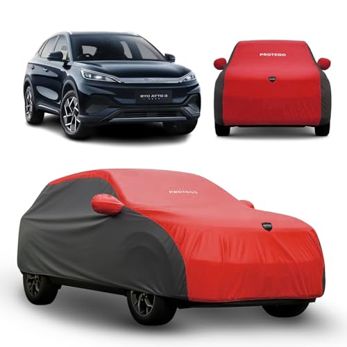 Image of PROTEGO Prime Series India's 1st Anti-Tear Car Cover for BYD ATTO 3 | Heavy-Duty, Custom Fit, All Weather Protection | 100% Waterproof, Windproof & Hail Resistant | 2-Year Warranty | Red + Black