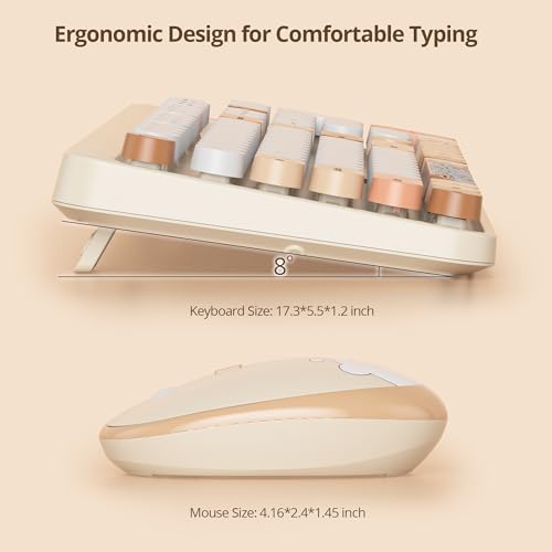 Image of GTSP Creamy Wireless Keyboard and Mouse, Typewriter Office Full-Sized Colorful 2.4G Cute Aesthetic Keyboard for Computer, Laptop, PC Desktops(Brown)