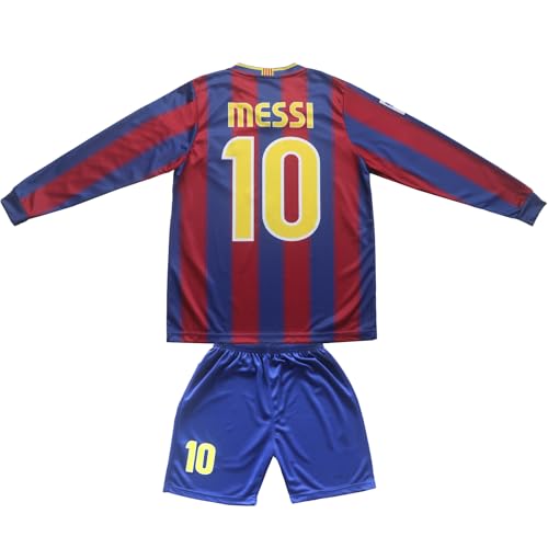 Pitch and Trek Vintage Barcelona #10 Leo. 2009 Home Long Retro Football Soccer Youth Jersey Shorts Youth Sizes(Leo,30)