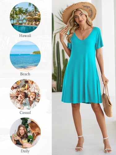 Image of BELAROI Women Casual Summer Dresses Loose Tshirt Beach Sundress V Neck Plus Size Swing Tunic Pockets