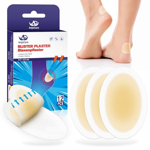 AnjoCare Vendas para Ampollas en los Pies, 12 Vendas Invisibles de Gel Hidrocoloide, Parches Impermeables para Ampollas en los Dedos de los Pies, Prevención y Recuperación de Ampollas en el Talón