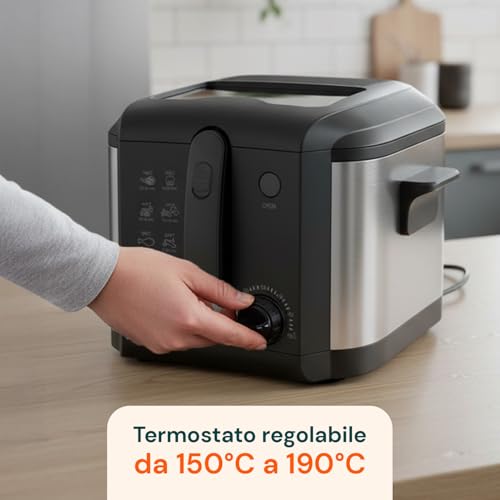Avilia - Friggitrice Elettrica In Acciaio Inossidabile 3 Litri Con Termostato Regolabile, Cestello Rimovibile, Coperchio Con Finestra Di Controllo E Filtro Anti-Odori Per Uso Domestico - 4