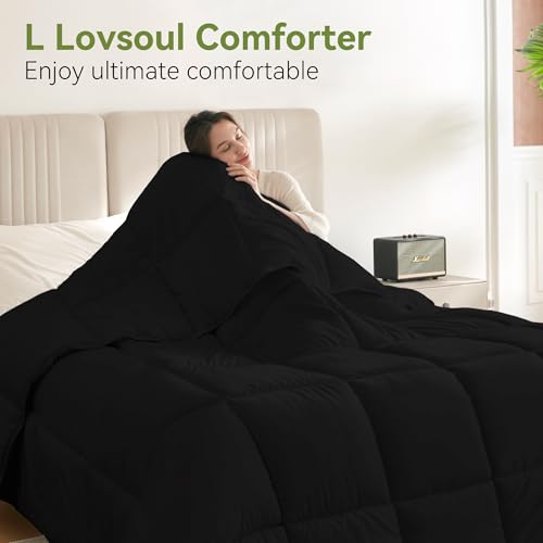 Image of L LOVSOUL Down Alternative Twin Comforter Duvet Insert,All Season Duvet Insert with Corner Tabs,Black Comforter Twin 68x90Inches