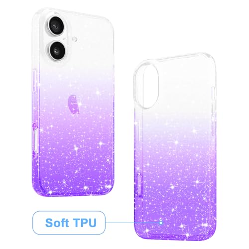 JJGoo Compatible with iPhone 16 Case Clear Glitter, Sparkle Soft TPU Transparent Shockproof Women Girls Slim Bling Sparkly Bumper Cover Phone Case for iPhone 16 6.1-Inch, Gradient Purple - image 5