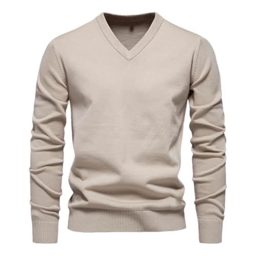 Mens V-Neck Solid Business Wool Pullover Sweater Long Sleeve Casual Knitted Sweaters