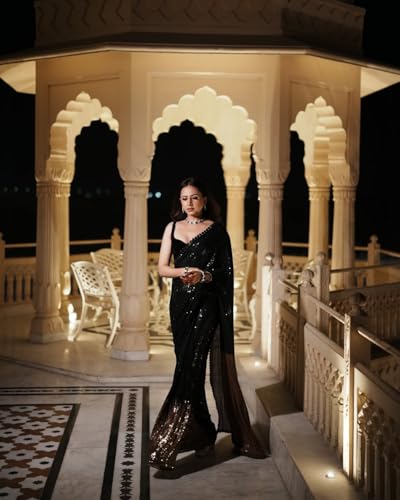 Image of Yashika Women's Organza Satin Butti Work With Zari Lace Border Embroidered Saree| Women Sari