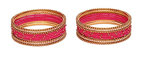 Image of NMII Non-Precious Metal with Base Metal and Zircon Gemstone Studded Ball Chain Linked Glossy Finished Silk thread Bangle set for Women and Girls