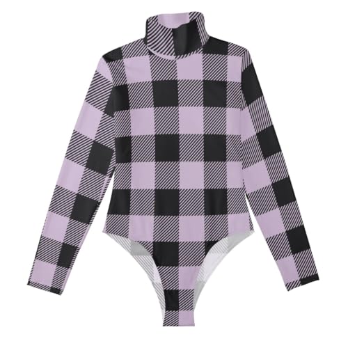 Body de manga larga para mujer estampado de búfalo morado elástico