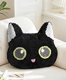 Kokaaee Black Cat Shaped Throw Pillow - Cute Decorative Plush Throw Pillow for Couch, Sofa, or Living Room, 13' x 13' Soft Stuffed Cushion for Home Decor