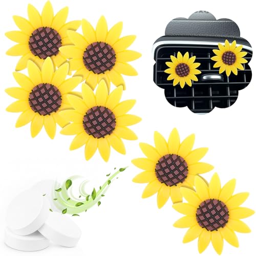 Frienda 6 Pcs Sunflower Air Vent Clip Car Air Freshener Sunflower Car Accessories Cute Car Air Freshener Gift Decorations Girasoles Car Clip Interior Air Vent Decorations(Style 1)