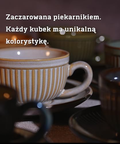 Erkundpresso. Zestaw 6 filiżanek do espresso ze spodkami 90ml - Zestaw filiżanek do espresso z kamionki - Grubościenne filiżanki do kawy z uchwytem - Ręcznie wykonane filiżanki do kawy barista