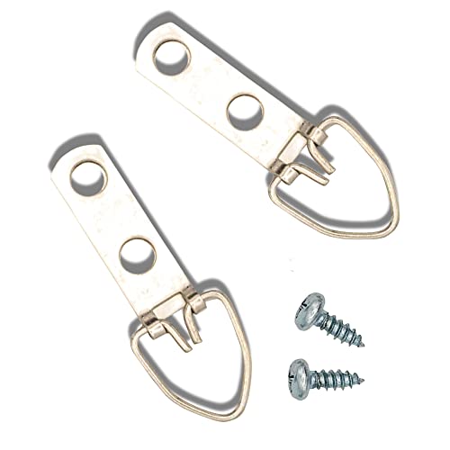 Image of 2 Hole Zinc-Plated Heavy Duty D Ring Picture Hanger - Pack of 10 with Screws for Picture Frames & Mirrors