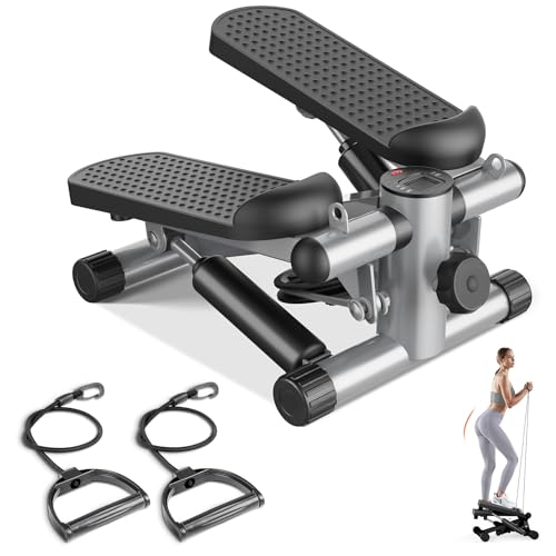 Image of Sweetcrispy Mini Stair Stepper with Resistance Bands, Hydraulic Home Stepper Machine, 300 LBS Weight Capacity, Compact Cardio Equipment with LCD Monitor, No Assembly Required