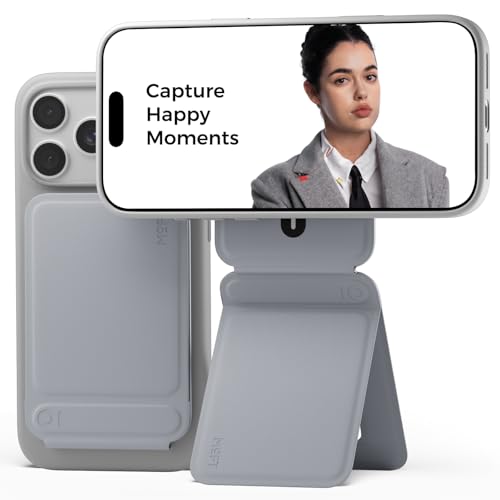 MOFT Phone Tripod Stand Selfie Stick for iPhone, Multi-Angles iPhone Stand, Lightweight & Portable Phone Holder, Strong Magnets, MOVAS Vegan Leather, Travel Essentials, Cement (Without Card