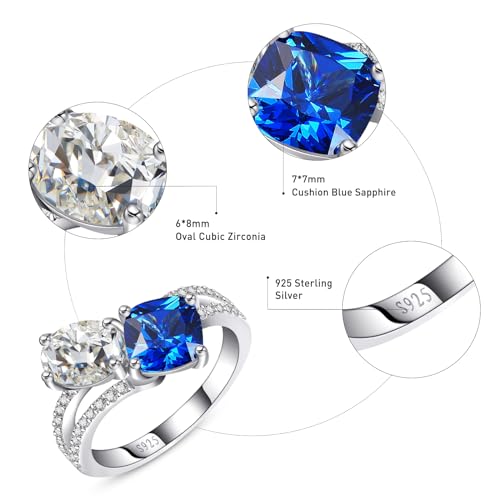 3.5CT Sapphire&Emerald&Cubic Zirconia for Women Promise Ring for her 925 Sterling Silver Women Engagement Ring Created Oval & Cushion Cut Engagement Ring Toi Et Moi Ring Wedding Band Double Stone Ring Width Band 2mm Size 5-94