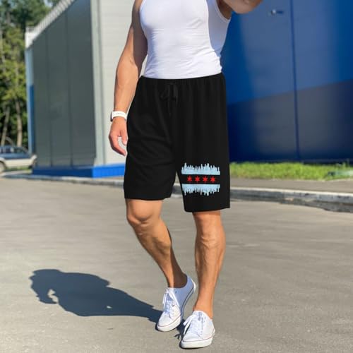 Chicago Flag Skyline Pajama Shorts for Men, Men's Pajama Bottoms, Sleepwear for Summer4
