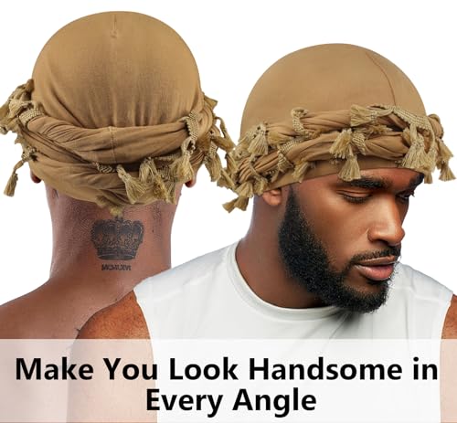 Image of Satin Lined Halo Turban for Men Women Vintage Head Wraps Beanies Sleep Cap Turban Durag for Locs Dreadlocks