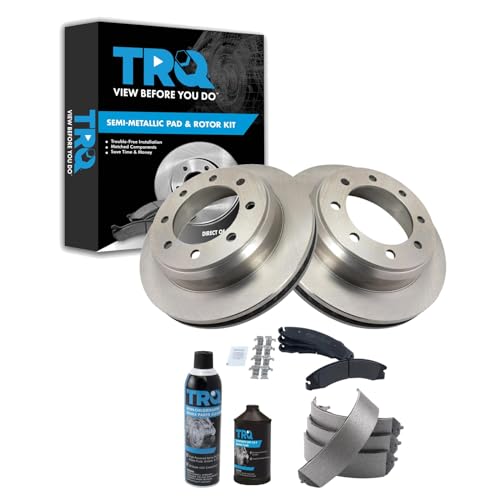 Image of TRQ Rear Brake Pad & Rotor Kit, with Chemical Kit Parking Brake Shoe Set Semi-Metallic Compatible with 2008-2014 Ford E-150 E-250 2008-2021 E-350 Super Duty