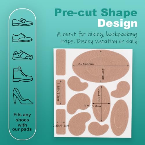 Image of Moleskin for Blisters Feet, Moleskin Padding for Shoes, Blister Prevention Pads,12 Sheets (132 Pieces Totally)